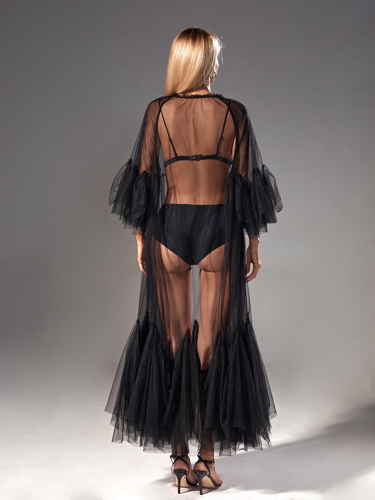 Tansy Pleated Mesh Dress In Black - Mew Mews Fashion