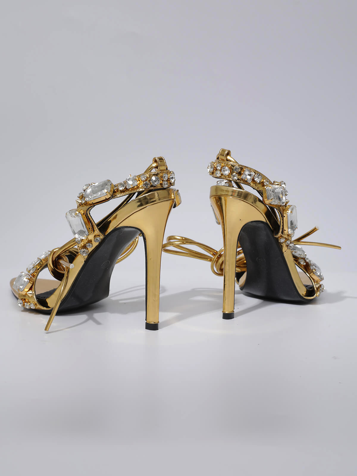 Tempest Crytal Lace Up Heels In Gold