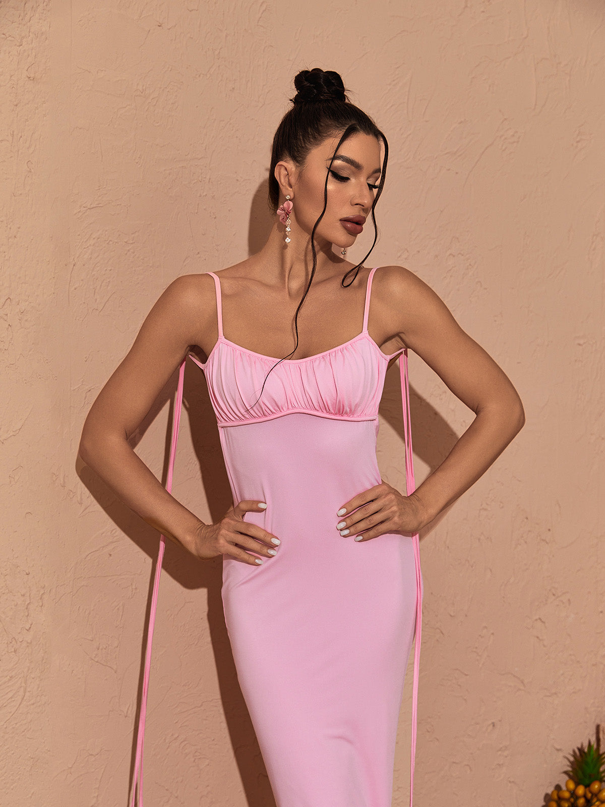 Tenley Spaghetti Backless Maxi Dress In Pink