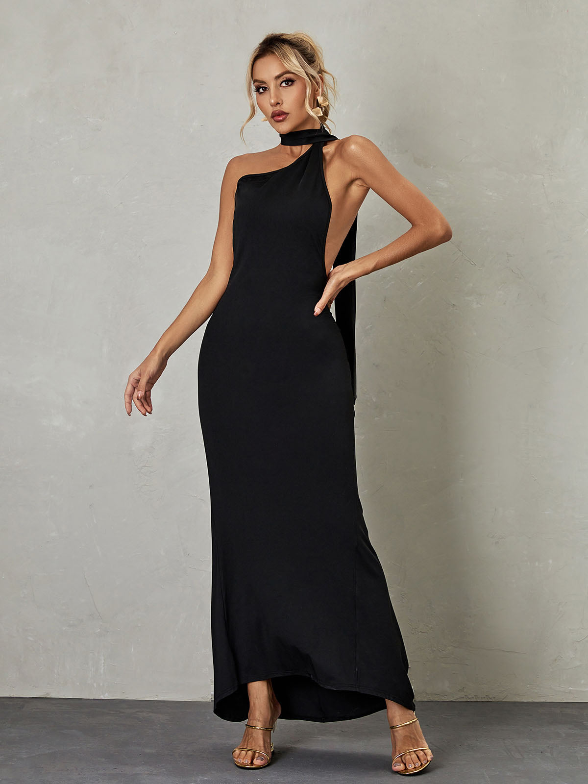 Toula Backless Maxi Dress In Black