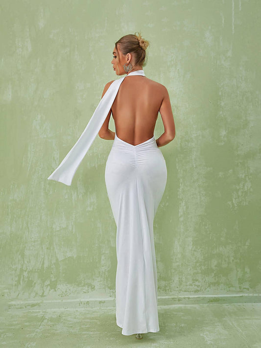 Toula Backless Maxi Dress In White - Mew Mews Fashion