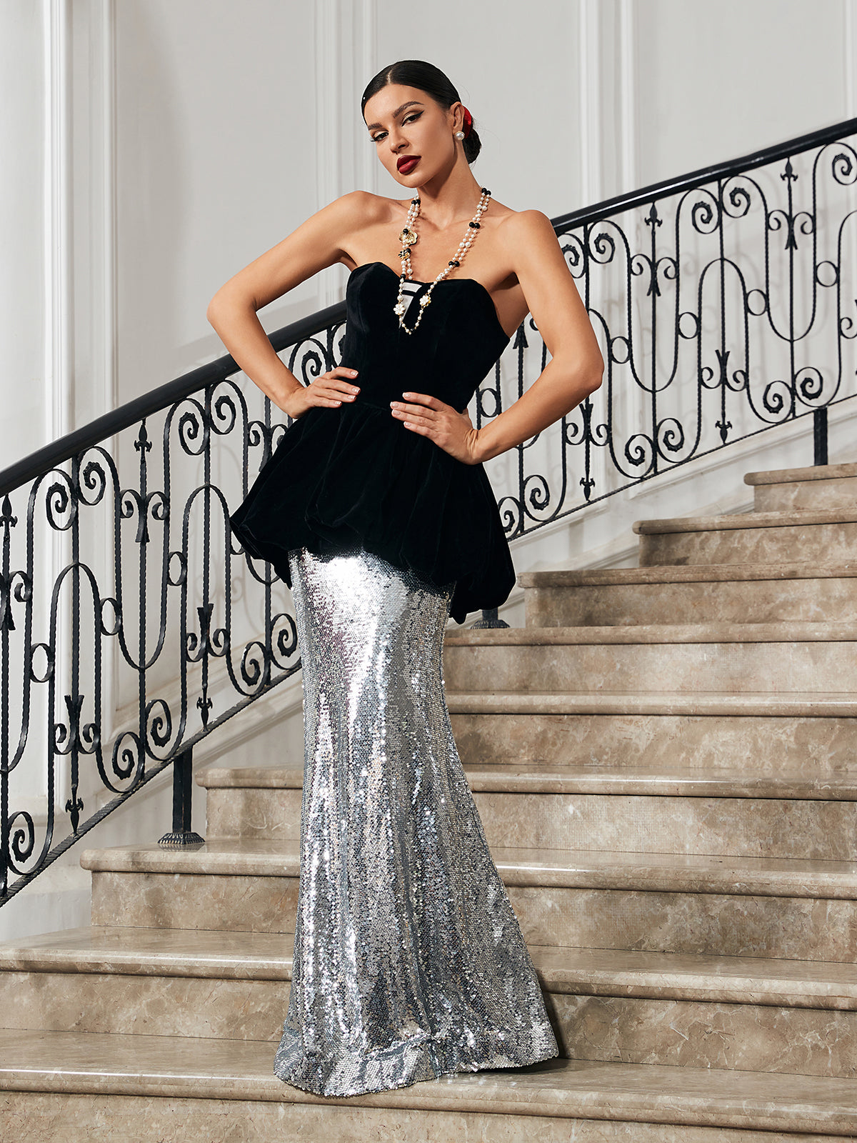 Trudy Patchwork Velvet Mermaid Dress