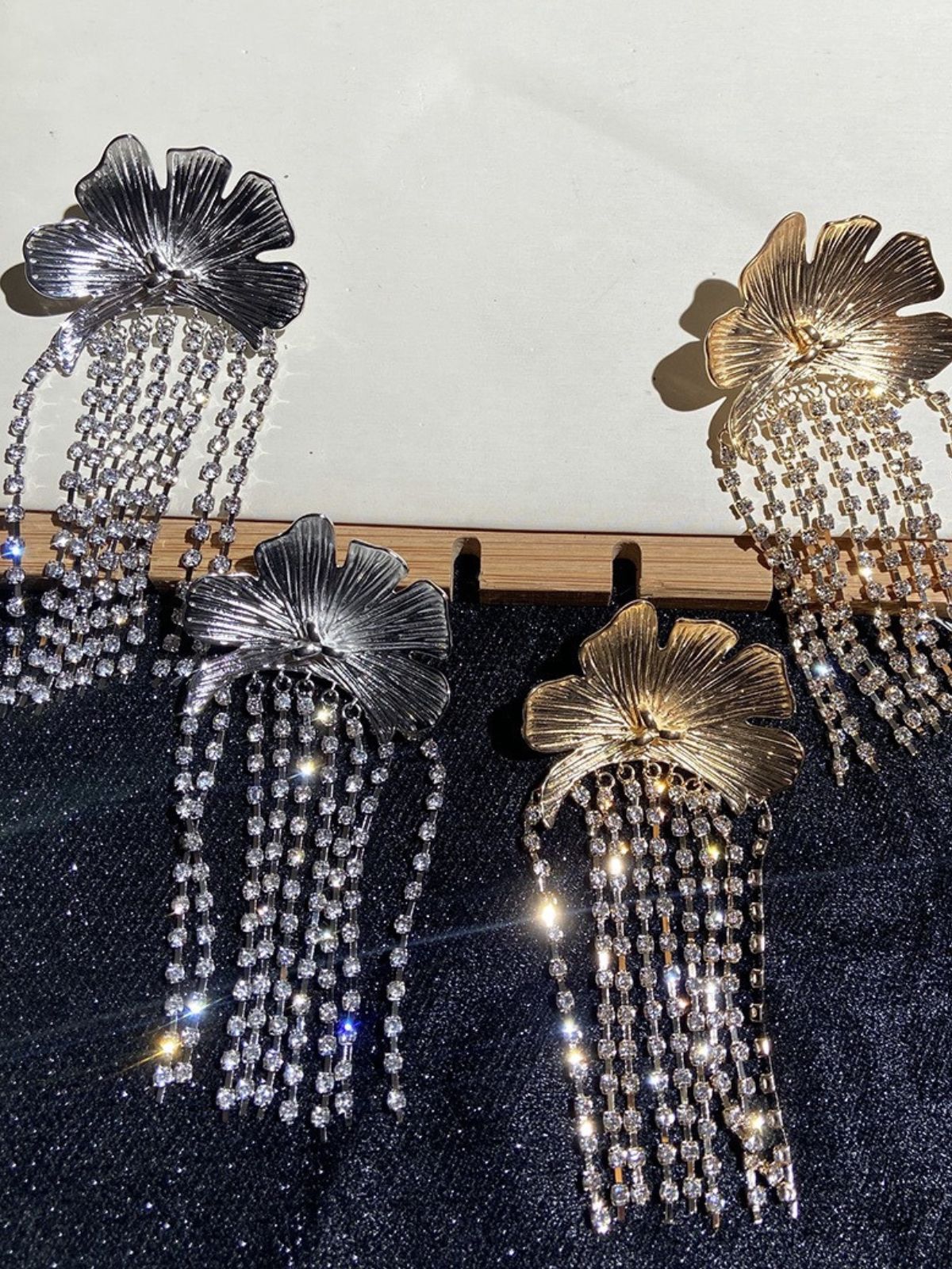 Tsuki Flower Crystal Fringe Earrings