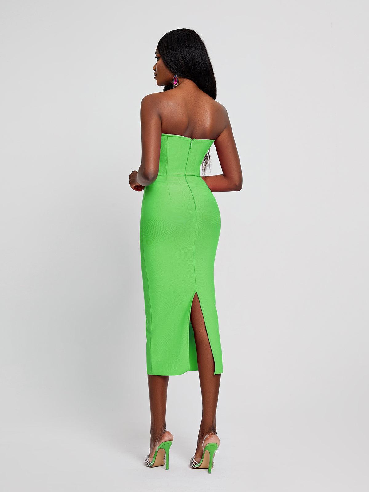 Uma Strapless Cutout Bandage Dress In Green - Mew Mews Fashion