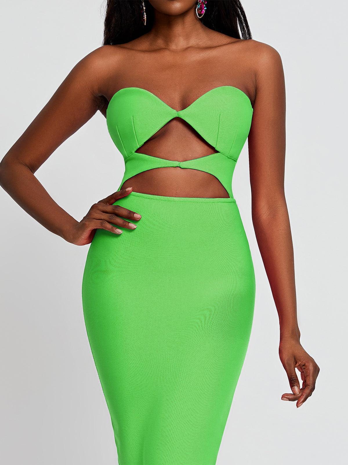 Uma Strapless Cutout Bandage Dress In Green - Mew Mews Fashion