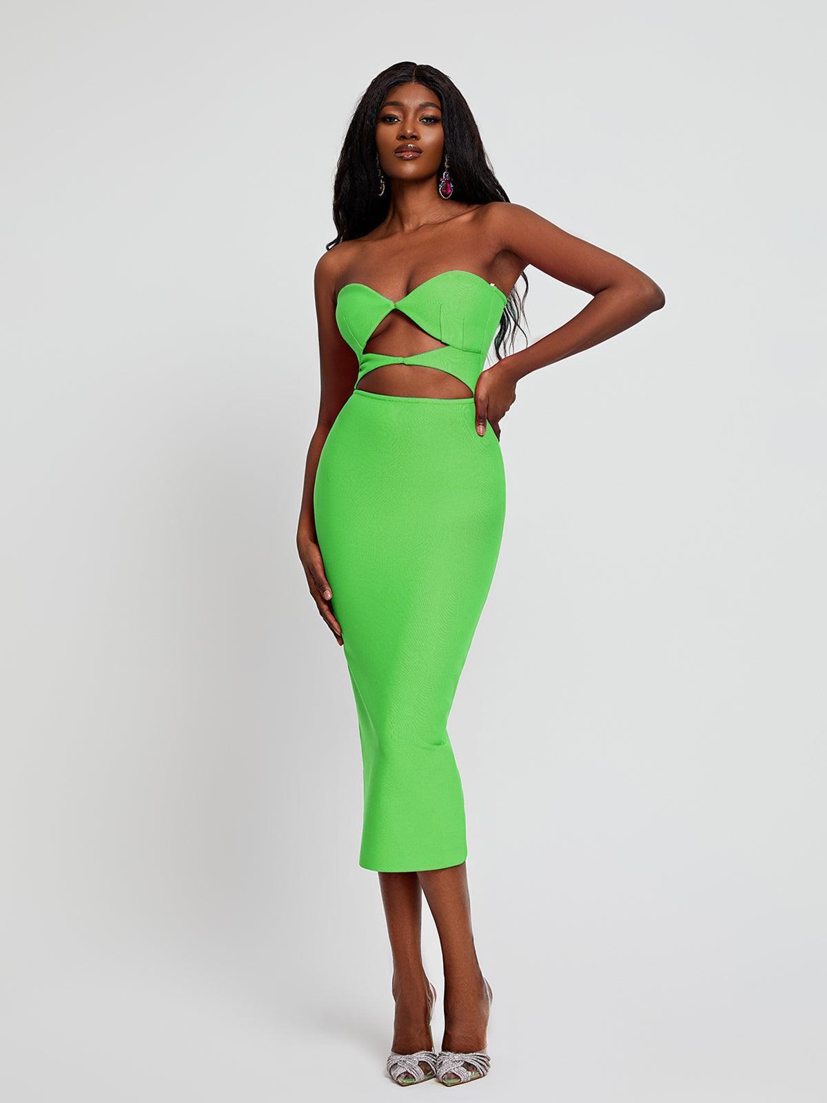 Uma Strapless Cutout Bandage Dress In Green - Mew Mews Fashion