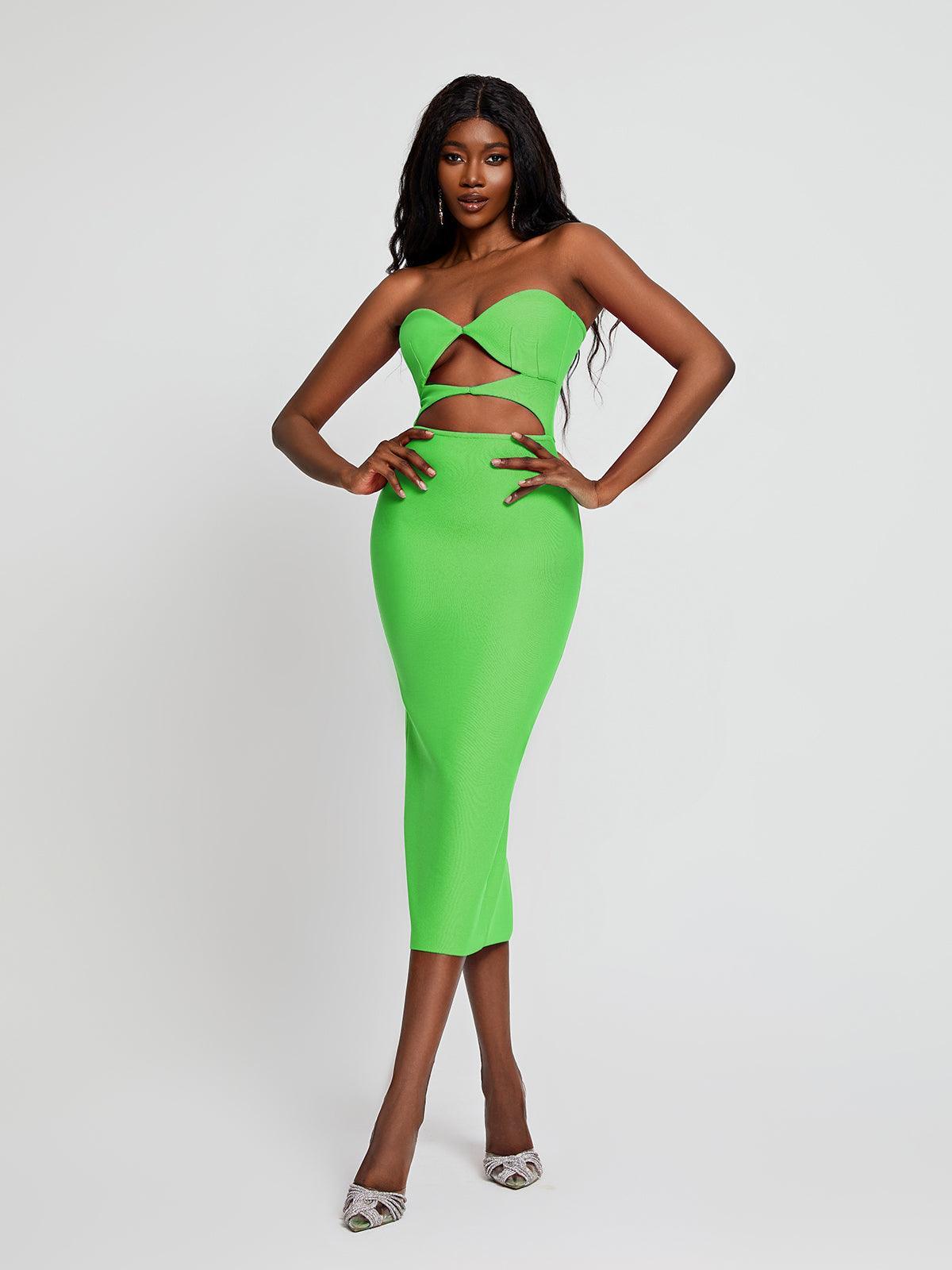 Uma Strapless Cutout Bandage Dress In Green - Mew Mews Fashion