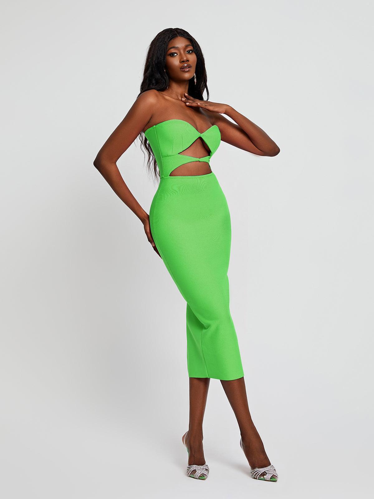Uma Strapless Cutout Bandage Dress In Green - Mew Mews Fashion