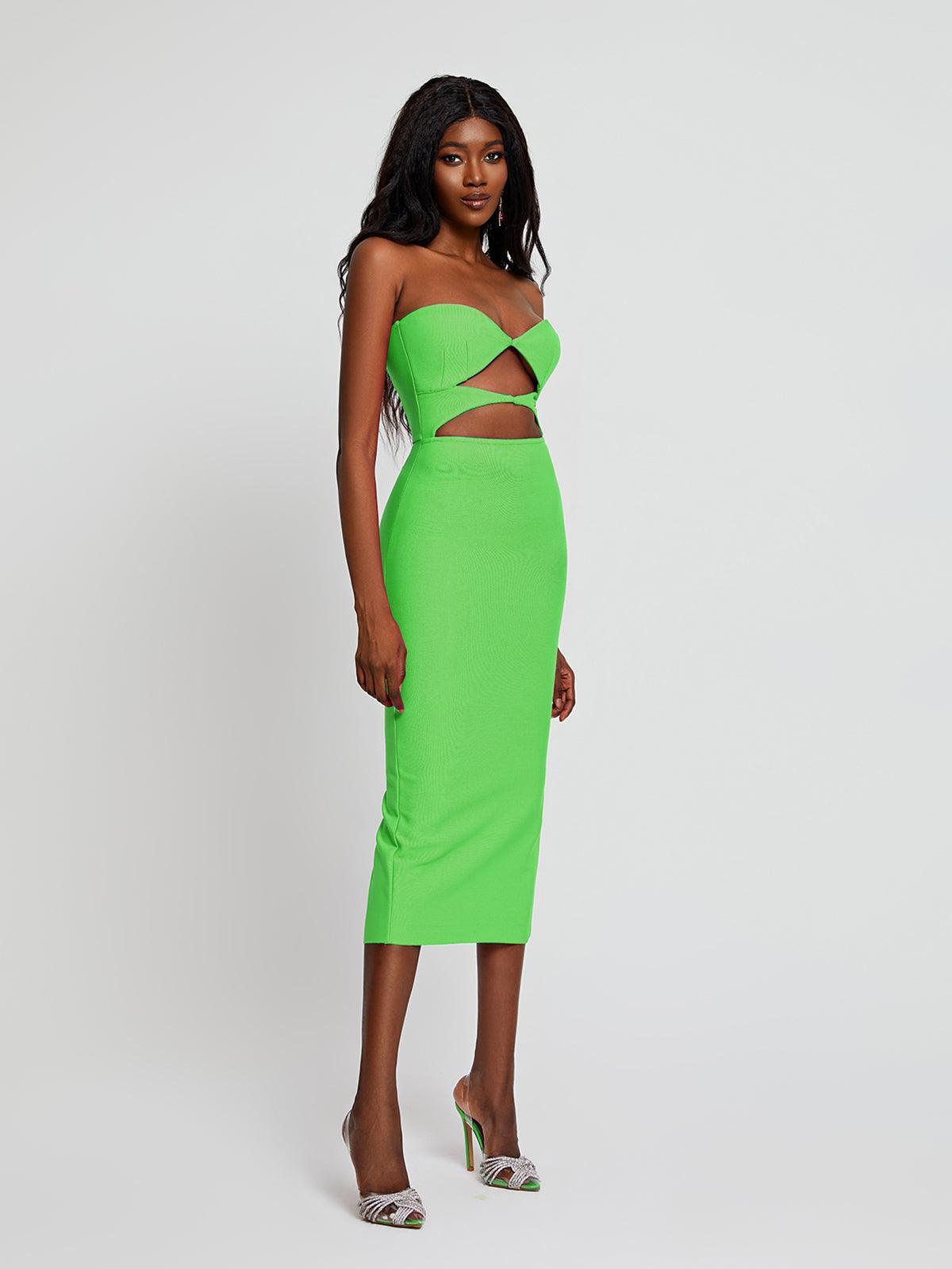 Uma Strapless Cutout Bandage Dress In Green - Mew Mews Fashion