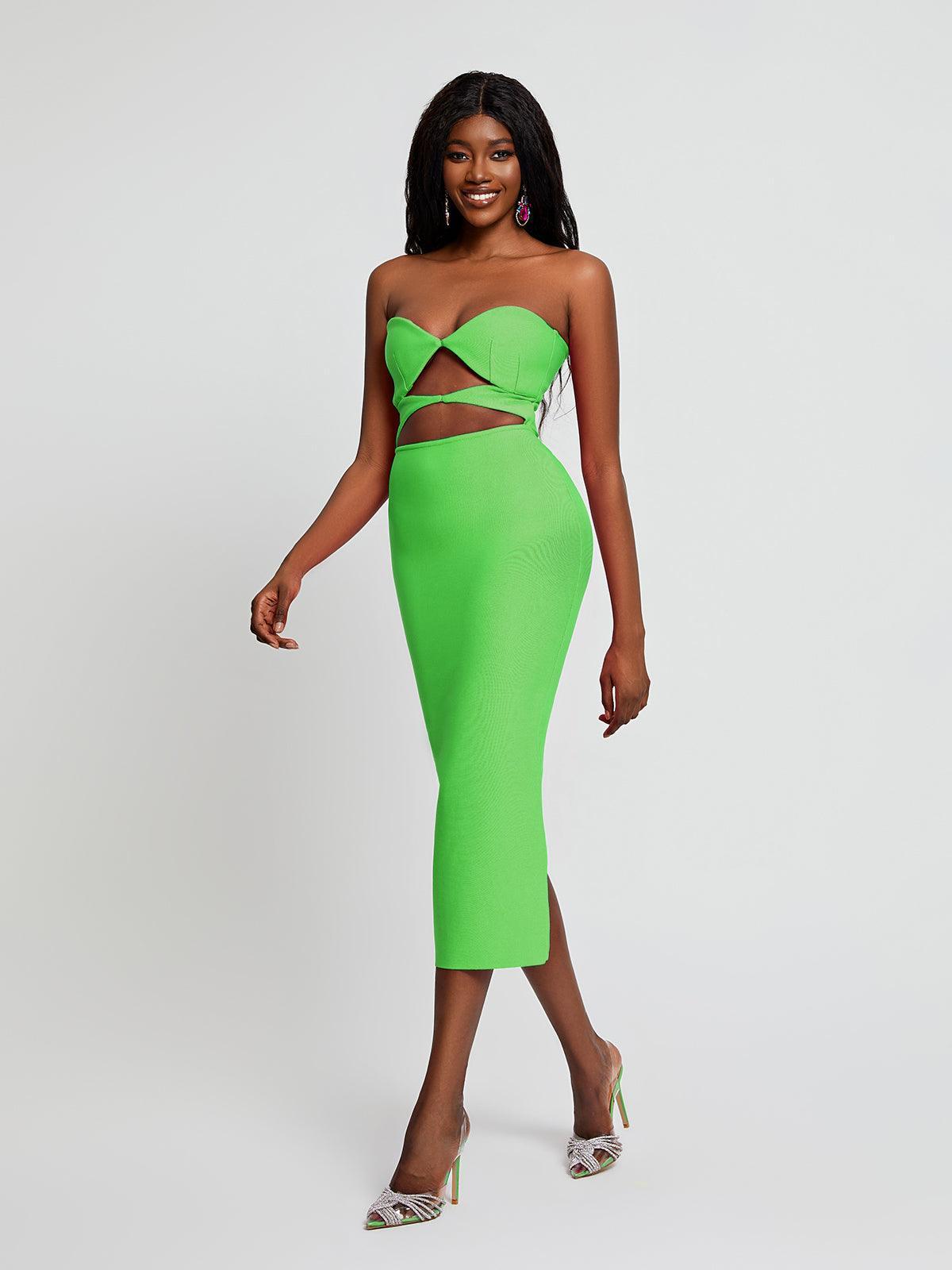 Uma Strapless Cutout Bandage Dress In Green - Mew Mews Fashion
