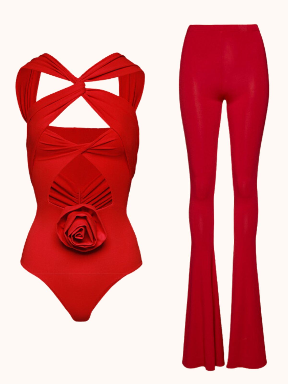 Vala Cutout Swimwear Two Piece Set In Red