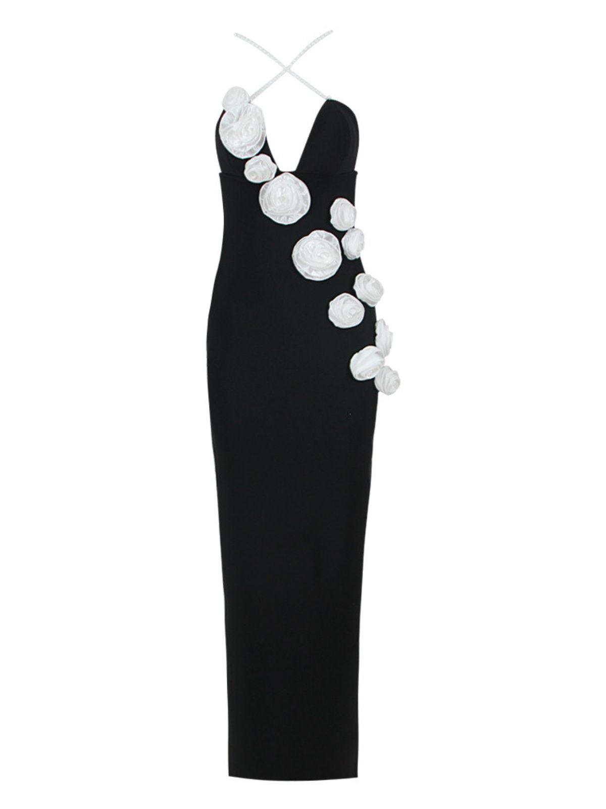 Ventura Flower Pearl Backless Bandage Dress