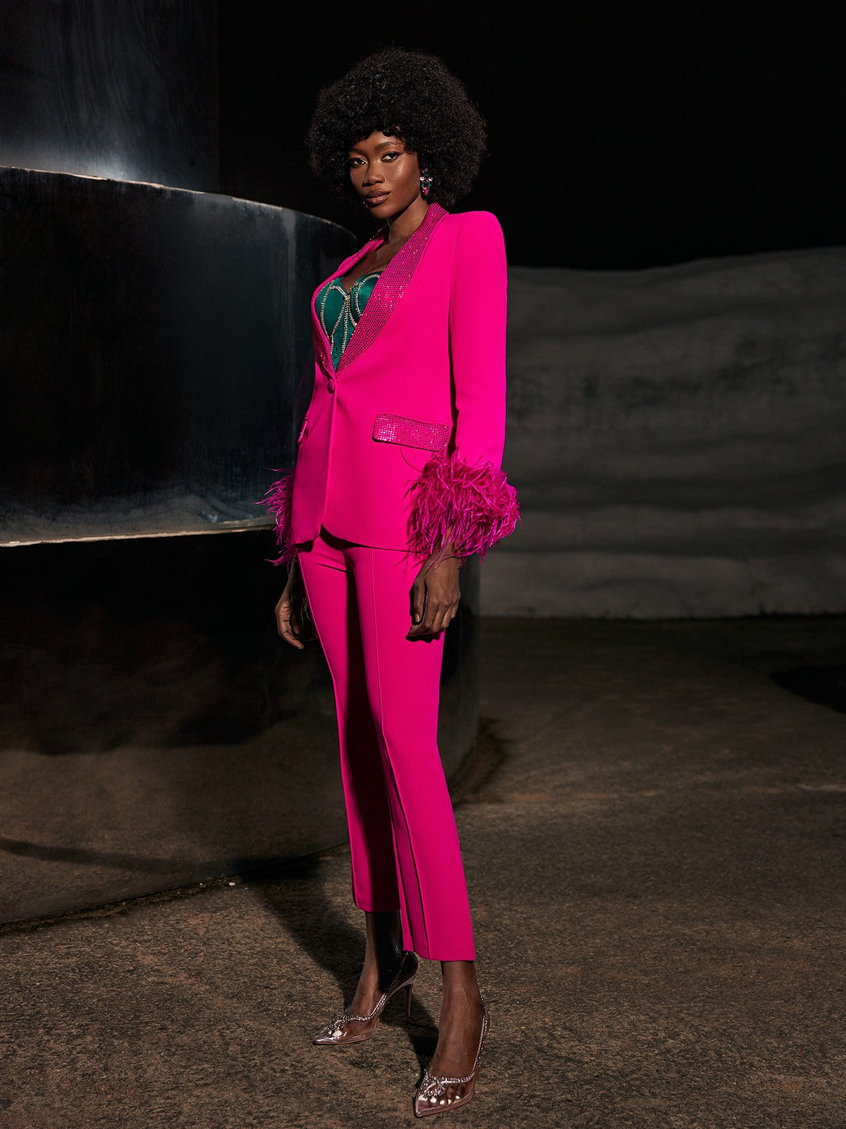 Viola Rhinestone Feather Blazer