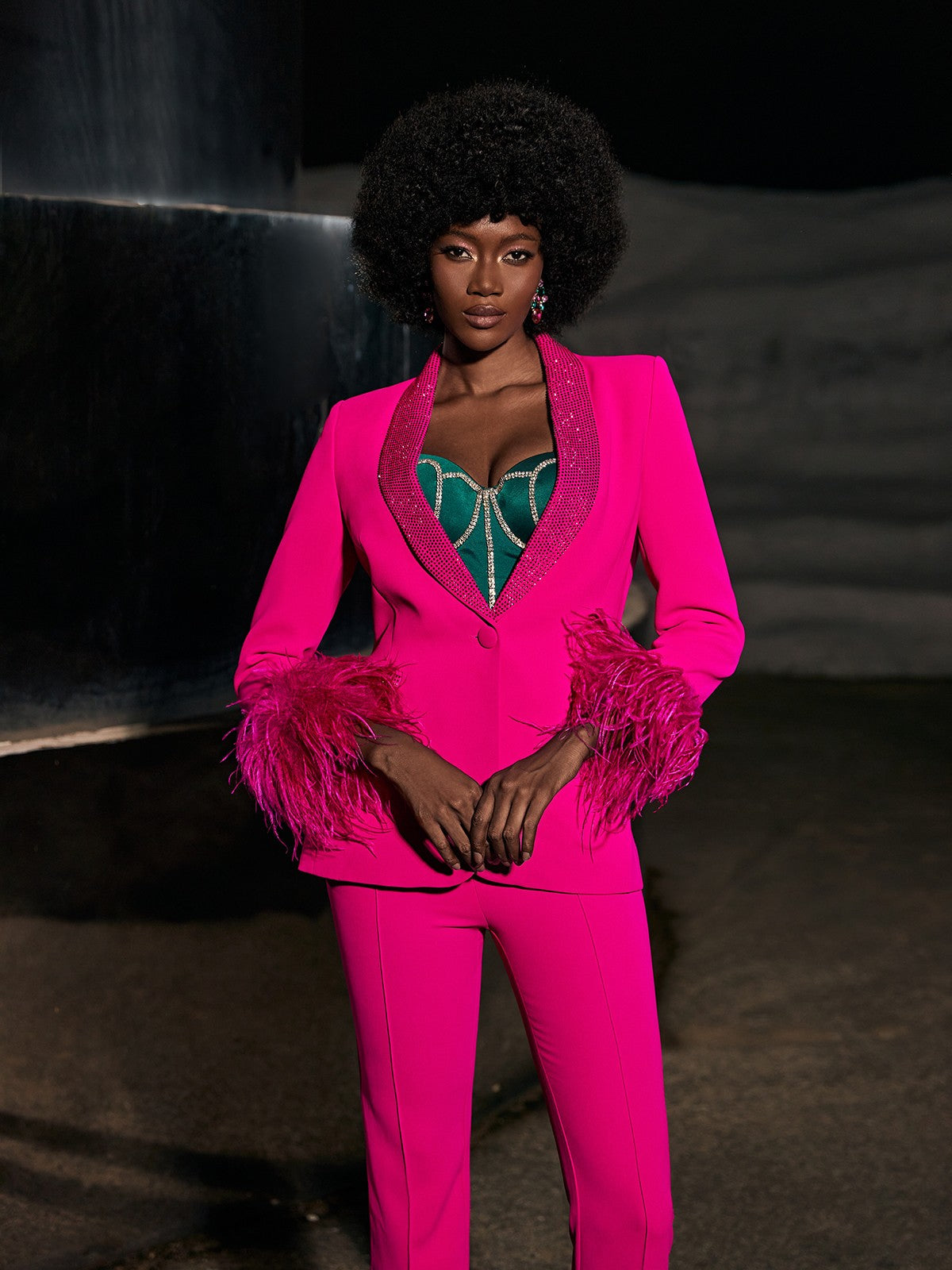 Viola Rhinestone Feather Blazer
