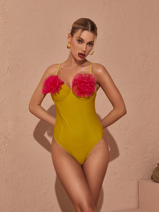 Wesson Flower One Piece Swimsuit In Green