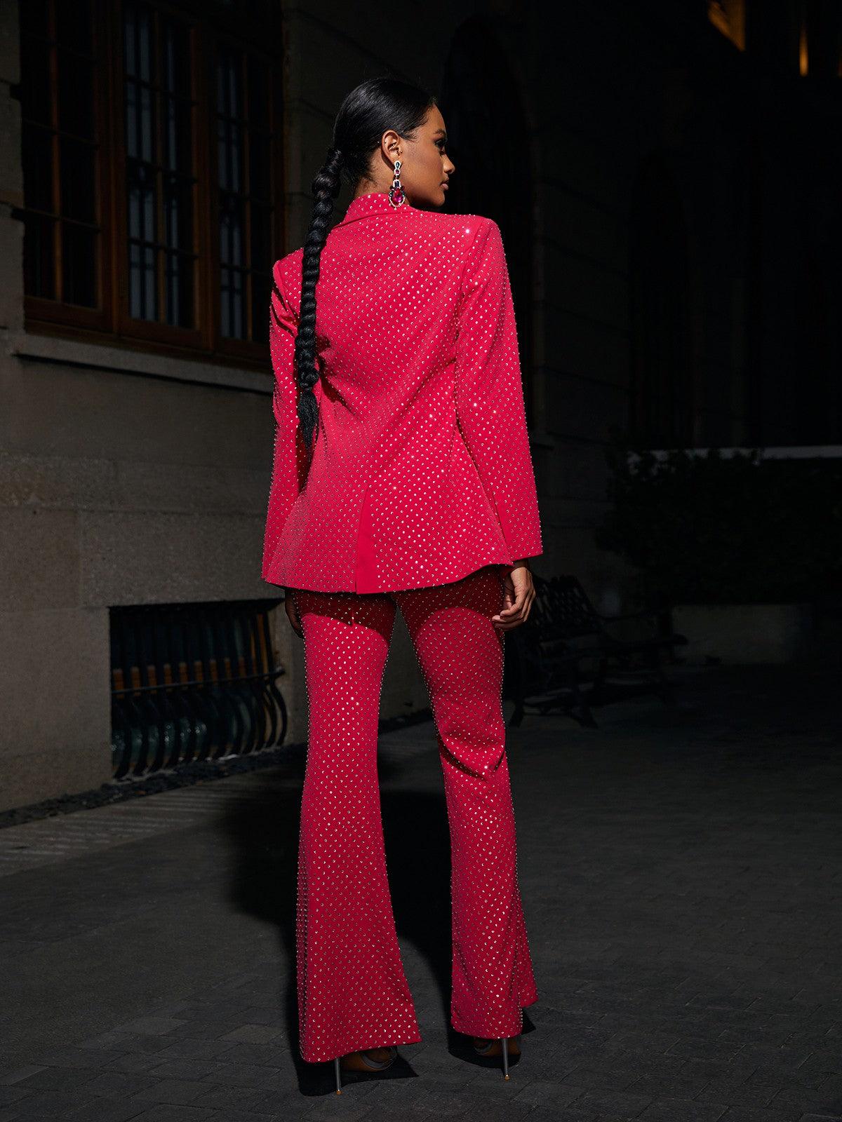 Whitley Embellished Blazer Three Piece Set In Hot Pink - Mew Mews Fashion