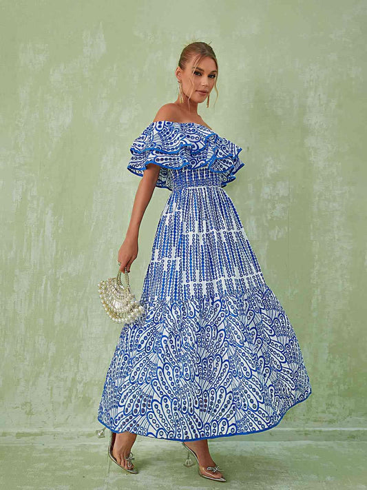 Soleil Off Shoulder Hollow Maxi Dress In Blue - Mew Mews Fashion