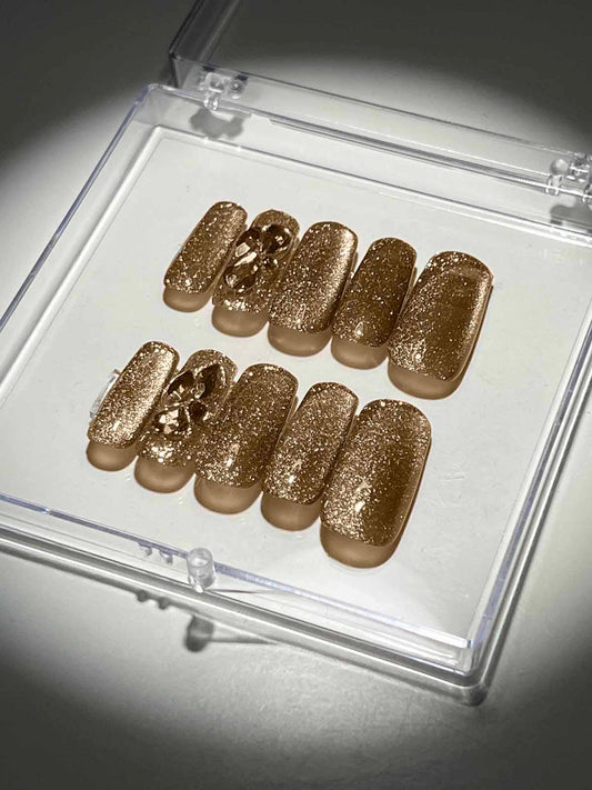 Gold Cat Eye Handmade Press On Nails - Mew Mews Fashion