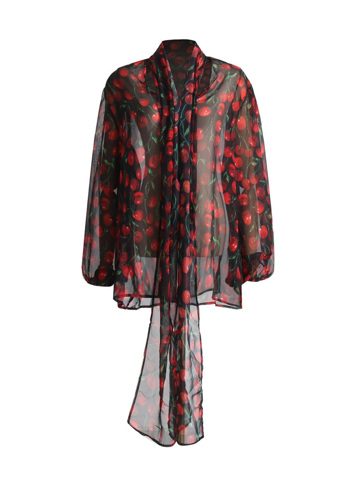 Ynes Cherry Printed See Through Blouse