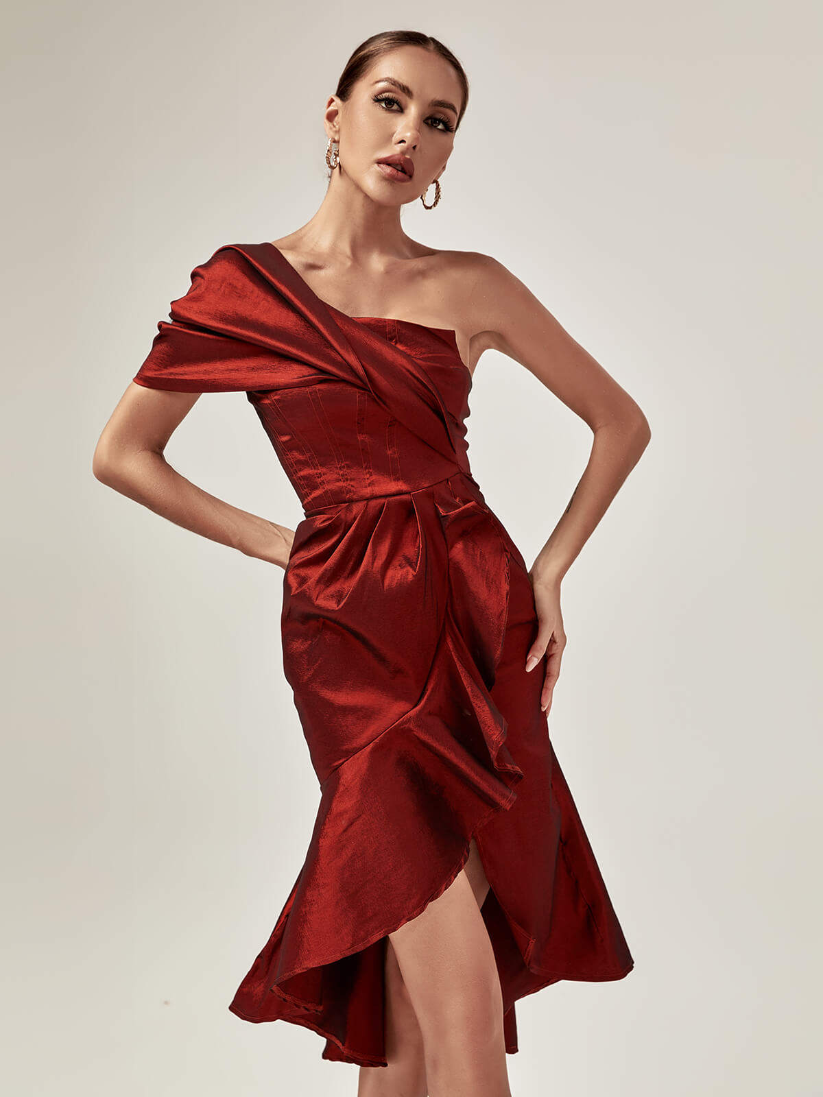 Zainab One Shoulder Asymmetric Midi Dress