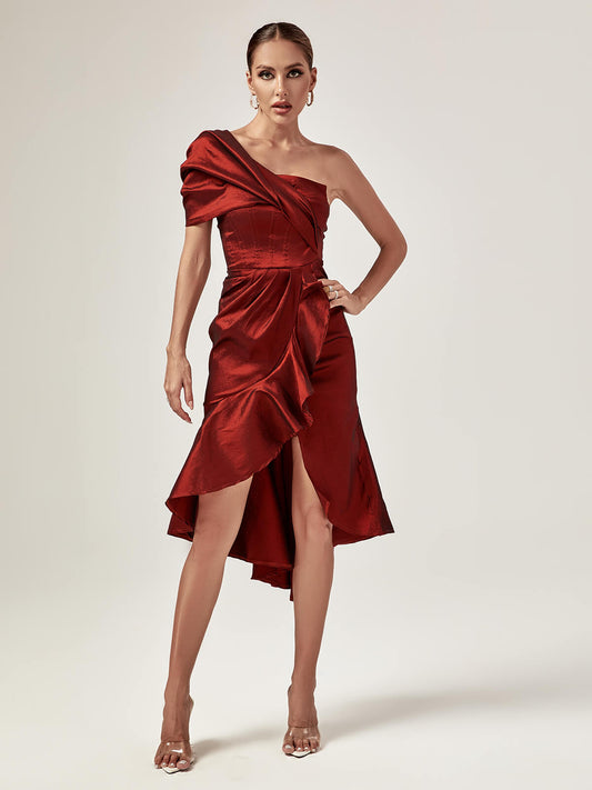 Zainab One Shoulder Asymmetric Midi Dress
