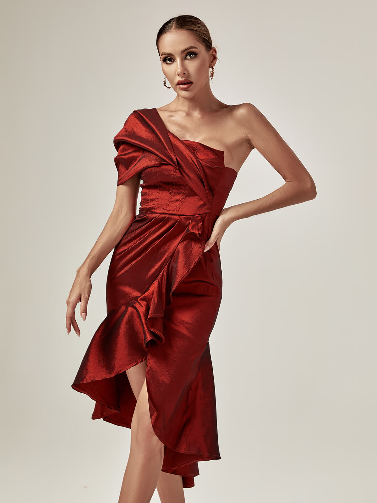 Zainab One Shoulder Asymmetric Midi Dress