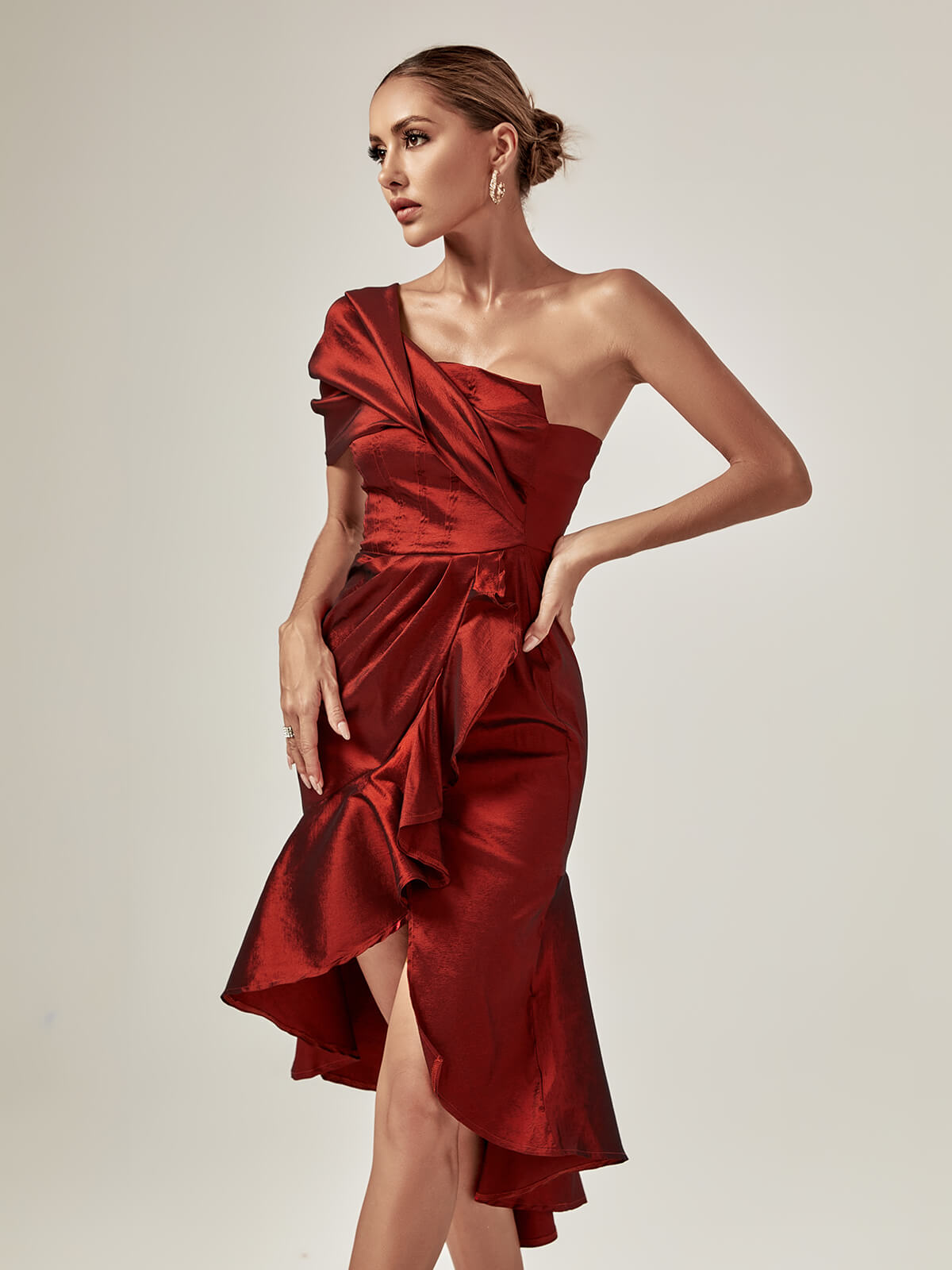 Zainab One Shoulder Asymmetric Midi Dress