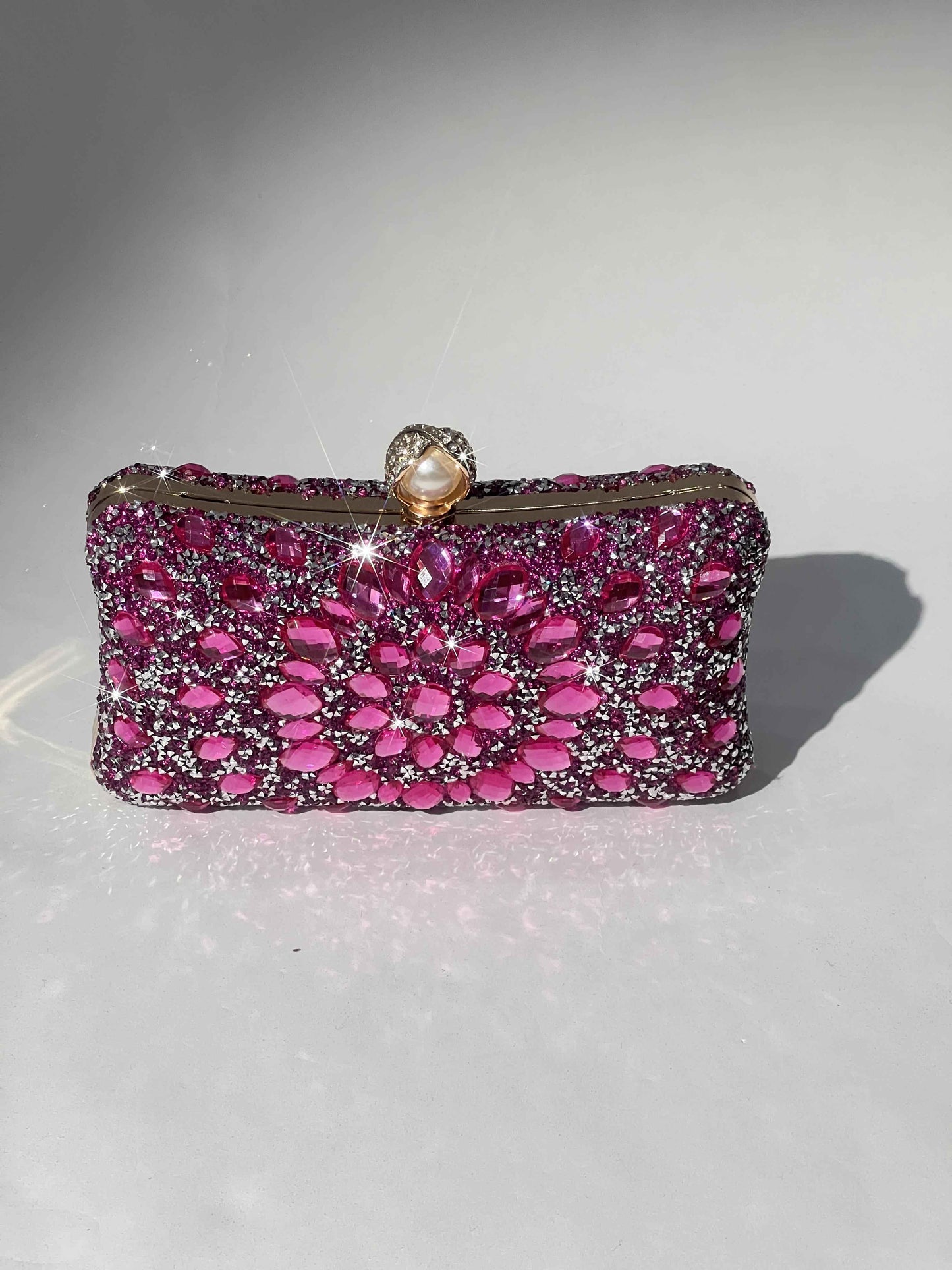 Zia Hot Pink Rhinestone Crystal Clutch