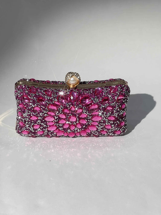 Zia Hot Pink Rhinestone Crystal Clutch