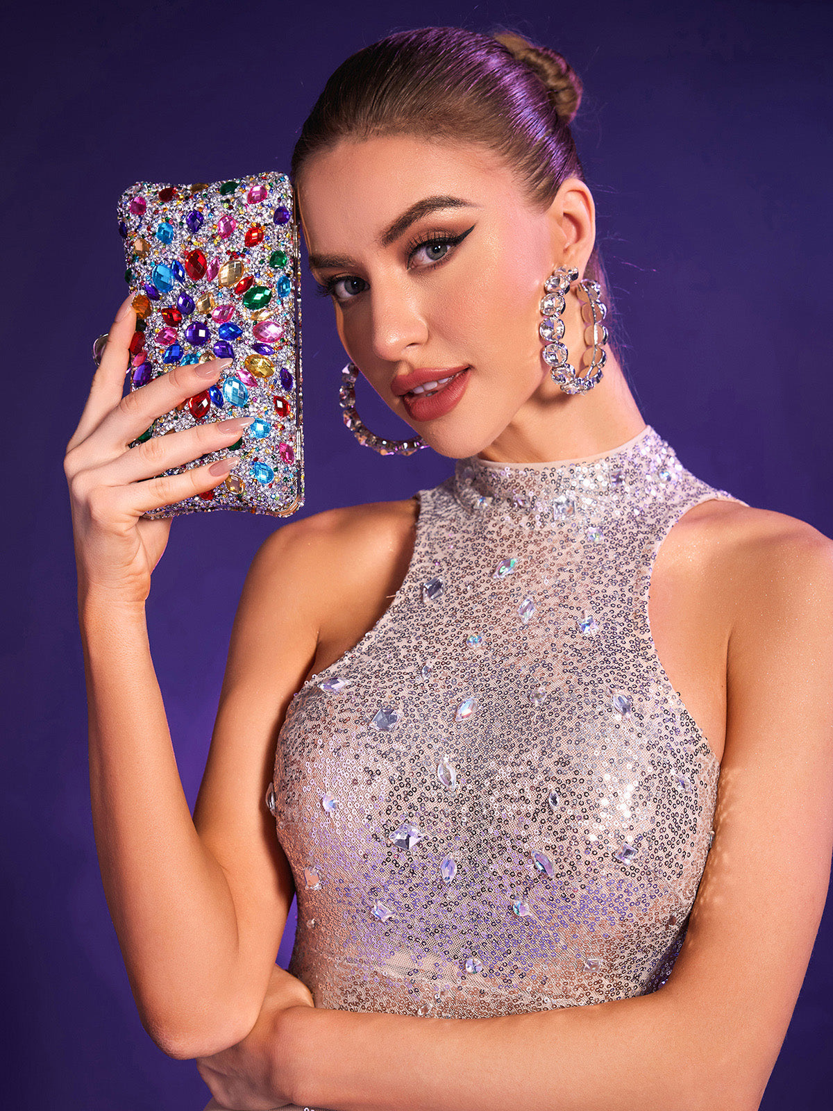 Zia Multi Rhinestone Crystal Clutch