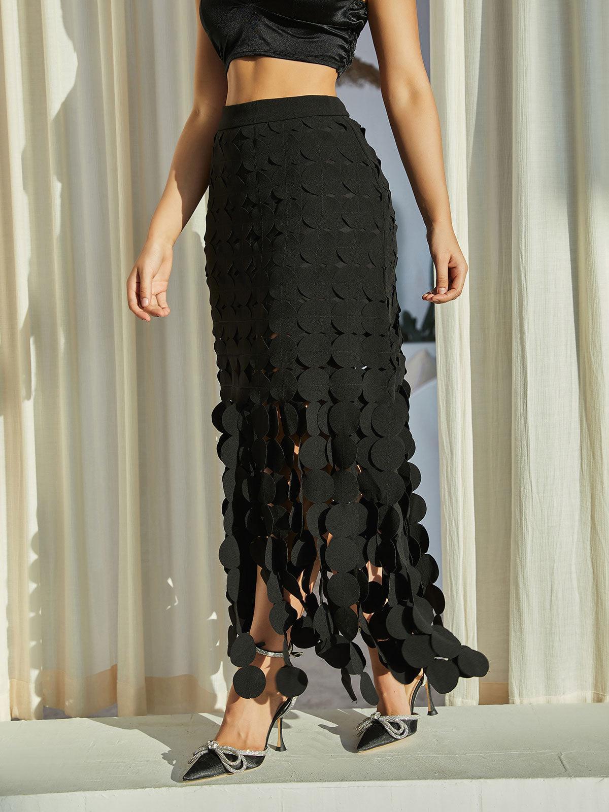 Nyx Circle Cutout Fringe Skirt In Black - Mew Mews Fashion